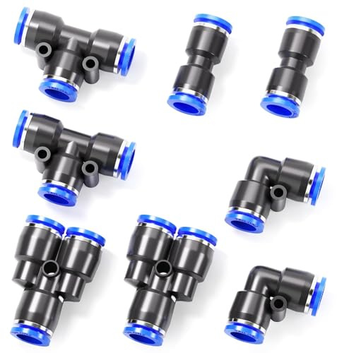 TAILONZ PNEUMATIC 6mm OD Accesorios de conexión a presión Kit de racores neumáticos 2 separadores+2 codos+2 t+2 rectos (8 piezas)