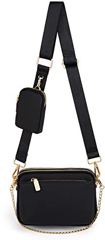UTO Umhängetaschen Damen 3 in 1 Mehrzweck-Schultertasche Kleine Tasche mit abnehmbarem Kettenriemen PU-Leder Schwarz