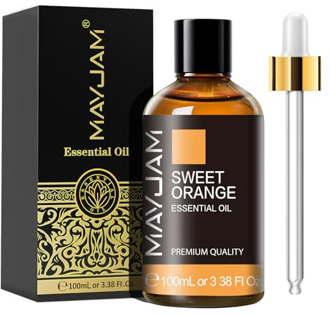 MAYJAM Olio Essenziale Di Arancio Dolce 100ml, Olio Di Arancio Dolce Per Diffusori, Umidificatori, Fai Da Te, Casa, Guardaroba
