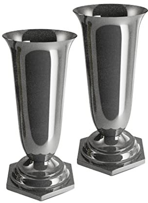 Tymar Grabvase, 2er-Pack, Friedhofsvase mit Sockel, Grabschmuck, Vase für Grab, Kunststoff (Graphit, ø 15 cm)