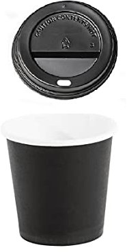 Packadi Gobelet À Café En Carton 120ml 4oz Noir Pour Espresso + Couvercles Noirs (100)
