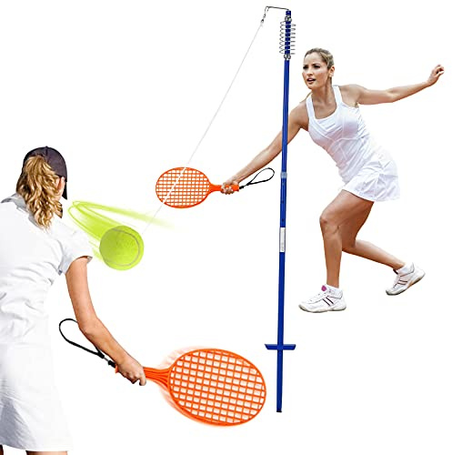 COSTWAY Set di Palline da Tennis con Palla Oscillante e Altezza Regolabile | Gioco da Esterno con Braccio Girevole, 2 Racchette, Gioco Familiare per Bambini +5 Anni