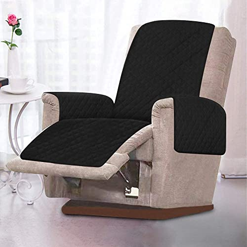 BeerMmay Sesselschoner Sesselauflage Relax mit Armlehnen ​und Taschen Sessel,1 Sitzer/wasserdicht/gepolstert/mit rutschfestem Gurt/sesselüberzug (Schwarz)