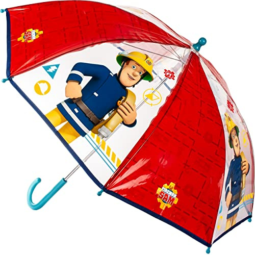 alles-meine.de GmbH Kinder Regenschirm Feuerwehrmann Sam Jones Kinderschirm Ø 70 cm/lichtdurchlässig & durchscheinend - halb transparent - Kinder - groß Stockschirm mit Gri..