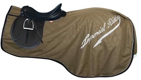 Imperial Riding Ausreitdecke IRH Super-Dry 0 g, wasserdichte Pferde-Abschwitz- und Trainingsdecke ohne Füllung mit Klettverschluss, Schweiflatz und reflektierenden Details, Olivgrün, M