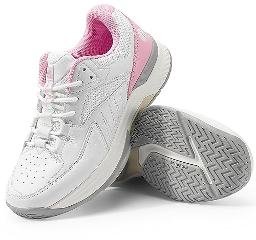 FitVille Extra Weit Tennisschuhe Damen Breit Hallenturnschuh Atmungsaktiv Training Schuhe für Tennis Badminton Walking Fitnessstudio Weiß-Rosa 42.5 EU Weit