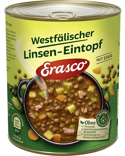 ERASCO Westfälischer Linsen-Eintopf (6 x 800g), In rund 5 Minuten fertig – Mit entereifem Gemüse – Ohne Schnickschnack – Einfach lecker