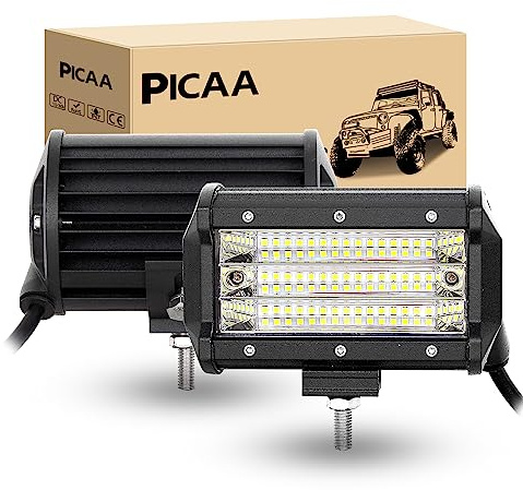 PICAA 2PCS Faro de trabajo LED de Coche, 12V 24V 5 pulgadas 135W 9D Flood | 4 filas,6000K, IP67 Impermeable,Offroad Foco de Trabajo LED ,para coche SUV 4x4 todoterreno camión tractor ATV UTV Moto Barco