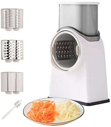 LINGJIONG Cheese Grater, 4 in 1 Rotary Cheese Grater, Manual Mandolin Slicer with 3 Blade Grinder for Cheese, Vegetables, Potatoes and Nuts, Cyan