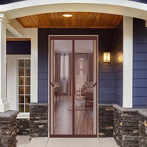 Magnetische Fliegengitter-Tür 100 x 210 cm Fliegengitter Tür Ohne Bohren selbstklebend Fliegengitter Tür Für Balkontür Wohnzimmer Terrassentür, Braun