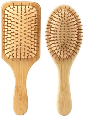 Spazzola per capelli naturale in bambù, composta da due spazzole, adatta per uomini, donne e bambini. Ideale per capelli lunghi e lisci. Realizzata in bambù naturale, per la cura dei capelli