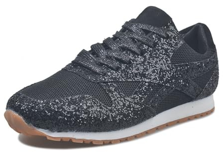 Ulalaza damsneakers med fashionabel stjärna, glittrande, glittrande, fashionabla, glänsande, casual, bling-paljetter, konsertskor, segelduk, vadderad, för promenader, för bröllop, fest, nattklubb, S2