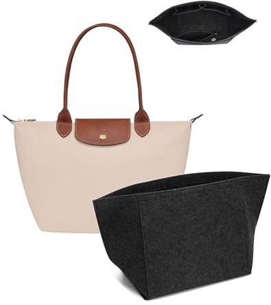 Umiup Handtaschen-Organizer-Einsatz für Longchamp Le Pliage M - Filz-Organizer mit 8 Fächern, Getränkehalter und Reißverschluss für Große Tragetaschen
