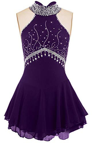 YDHTIZ Ärmelloses Eiskunstlauf-Trainingskleid für Mädchen, hoher Kragen, Rollschuhlaufen, Wettkampfkostüm, Lyrical Dance Leotards, B, XXL