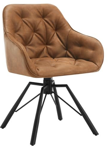 WOLTU Esszimmerstuhl drehbar, 1x Armlehnen 360° drehbar, Essstühl, Küchenstühl, Polsterstühl, Armlehnstühl, für Esszimmer Küche Wohnzimmer, mit Metallbeinen Kunstlederbezug, Hellbraun EZS61hbr-1