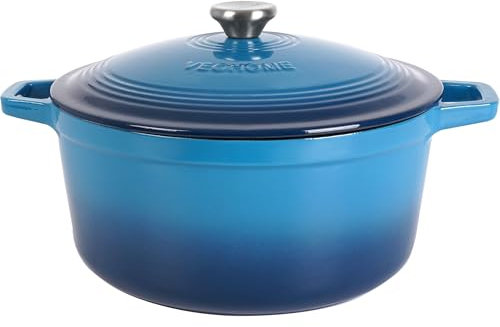 Casseruola in Ghisa Smaltata VeoHome Blu 6L Ø28cm, Cocotte Ultra Resistente, Pentola Compatibile Induzione/Gas/Forno, Cottura Omogenea, Fornello Sapori Autentici, Coperchio a Rilievo