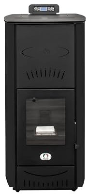 STUFE A PELLET ITALIA Asia 20 Kw WiFi – Estufa de pellets Hydro Eficacia 90% Calentadora 120 m² Autonomía 22 H programable Control WiFi 5 velocidades y potencias garantizadas 24 meses negro