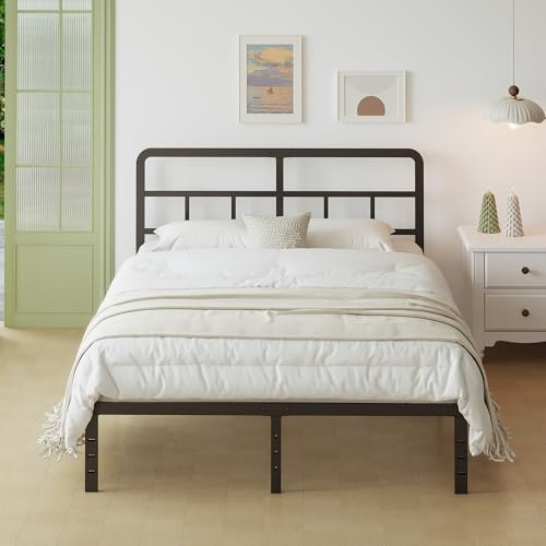 Lutown-Teen svart dubbelsängsram 1,2 m 6 med böjd sänggavel, kraftiga metallsängramar dubbel med stålskivor, 36 cm hög, gott om förvaring under, bullerfri, enkel montering