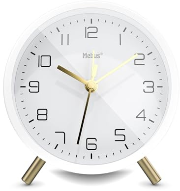 Mebus geräuschloser Wecker mit stylischem Design, Snooze und beleuchtetem Zifferblatt – In Weiß für jeden Raum, 56973