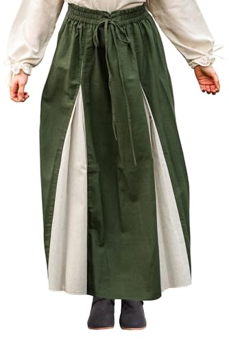 Leonardo Carbone® Damen Rock Isabella | Elastischer Bund | Schnürung Vorne | Karneval, Halloween, Cosplay, LARP, Mittelalter, Kostüm, Gewand, Festival | Baumwolle Grün/Natur 2XL/3XL
