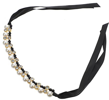 Happyyami Pet Collar Puppy Collar Satin Ribbon Pearls Bowknot Decorative Necklace Medium Black for Dogs and Cats Party Accessories