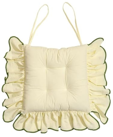 Elegante Esszimmer Stuhlauflagen Mit Französischen Rüschen Baumwoll Heimküchen Stuhlkissen Mit Bändern Dekorative Vintage Bauernhaus Stuhlbezüge Für Hotelbüro Gartenstühle(Beige,1PCS)