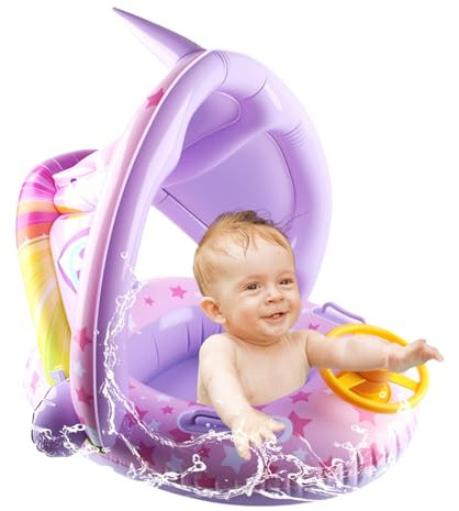 ACTOYS Schwimmring Baby mit Sonnendach, Schwimmring mit Griff, Baby Schwimmring ab 6 Monate (Einhorn B)