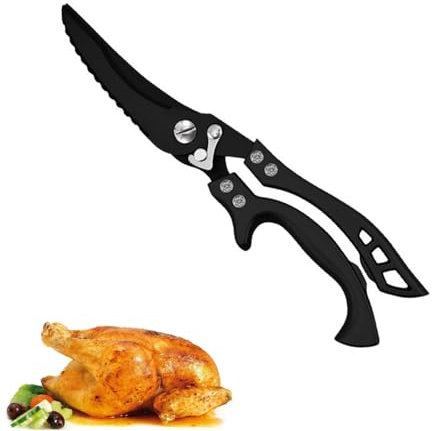 Geflügelschere, Scharfe Küchenschere, Edelstahl Geflügelschere mit ergonomischen Griffen, Schere zum Schneiden von Ente, Huhn, Gans, Truthahn (Schwarz)