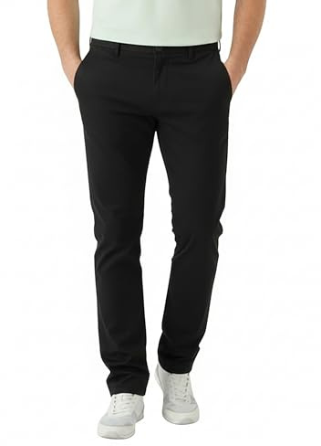 JMOJO Chinos Trousers Men – Slim Fit Wrinkle Resistant Stretch Cotton Pants – Smart Casual Wear for Office, Travel & Weekend Black