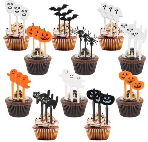 102 Pezzi Halloween Cupcake Toppers, Decorazioni Cupcake di Halloween, halloween Torta Toppers con Pipistrello, Zucche, Fantasma, per Feste di Hallowee-n Dolci Cibo Antipasti