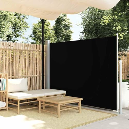 Patio Terrace Side Awning with UV-Resistant Polyester, Adjustable Width, Retractable Design, Outdoor Privacy Screen, Garden Divider, Free Standing, Black, 160 x 300 cm