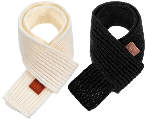 Abeillo 2 Pack Warm Kids Winter Knit Scarves Soft Knitted Neck Warmer Scarf Warm Scarves Wrap for Boys Girls (Beige, Black)