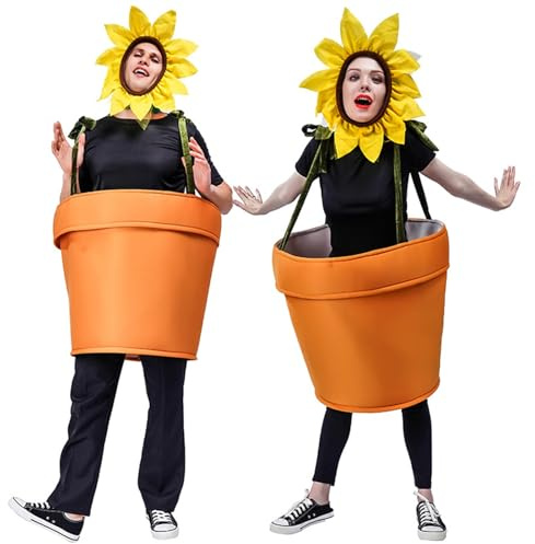 Kouoybt Halloween Flower Pot Costume For Women Men Sunflower Cosplay Costume With Headpiece Flower Hat Plant Costumes
