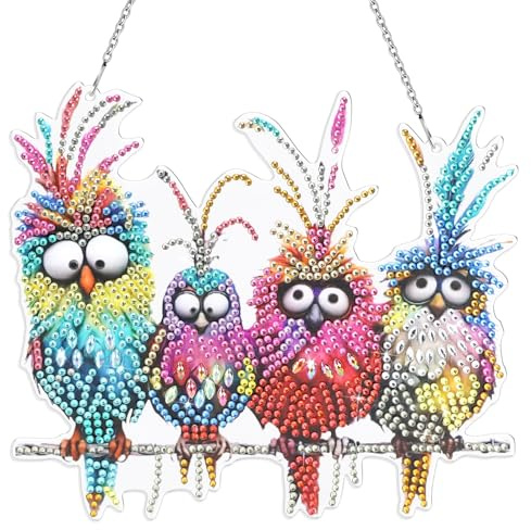 MUNORIAY Hanging Diamond Art Kit for Adult,DIY Acrylic Double Sided Birds Diamond Painting Window Suncatcher Pendant,Diamond Hanging Kit Crystal Gem Art Craft for Home Garden Wall Decor