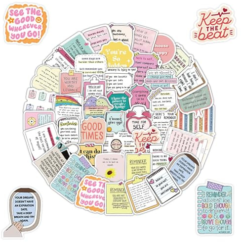 Motivational Stickers, 64 Pcs Positive Stickers Vinyl Decals for Laptop | Premium Waterproof PVC, Removable Strong Adhesive, Mental Health Affirmation, For Laptop Water Bottles