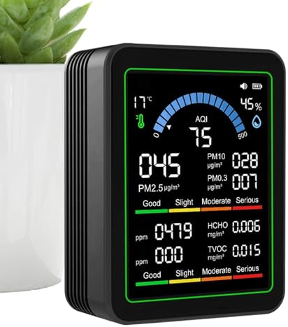 Air Quality Monitor – Portable Sensor Meter, Compact Air Detector, Rechargeable Display Gadget with Precise Detection Technology | Professional Tester for Home Office Living Room Indoor Outdoor