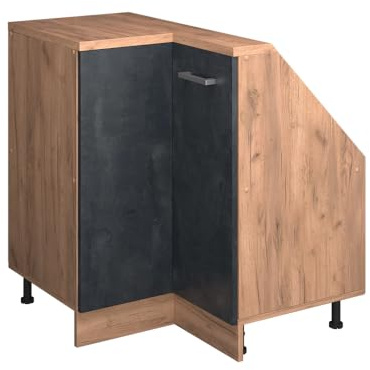 Vicco Dachschrägen-Eckschrank Rion, Schwarz Beton/Goldkraft Eiche | B75.6 x T46 cm, mit 1 Tür, platzsparend für Dachschrägen