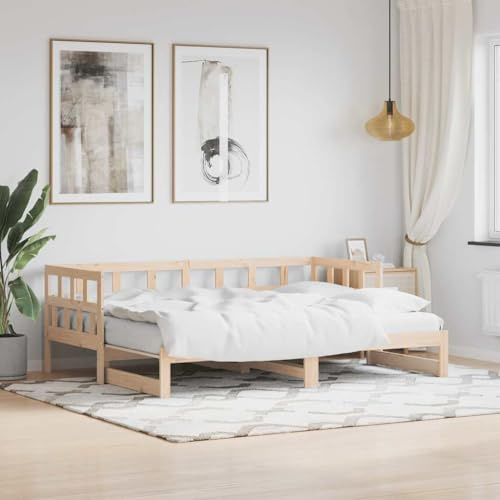 kithwjll Tagesbett Ausziehbar 80x200 cm, Massivholz Kiefer Unbehandelt, Schlafsofa mit Rollkasten, Gästebett Einzelbett zum Doppelbett, Vielseitiges Bettgestell