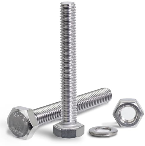 KINETOX Boulons à Tête Hexagonale M8x60mm Boulon Inox DIN 933 Boulons à Six Pans Avec joint écrous Acier Inoxydable A2 V2A Vis Entièrement Filetée de Bâtiments Assemblage de Meubles Bricolage 12 pack