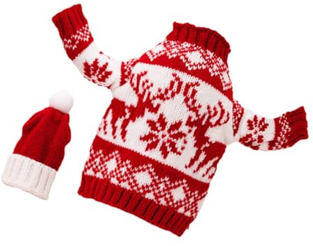 iplusmile Housse de Bouteille de Vin Décorative de Noël en Polyester Rouge Motif Renne Taille Standard Vêtement Festif Lavable en Machine pour Décoration de Table et Accessoires de Fête