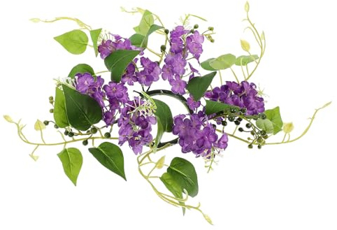 Luxshiny Artificial Hyacinth Candle Ring Floral Wreath Purple Silk Flower Candle Holder for Wedding Table Centerpiece Home Decoration