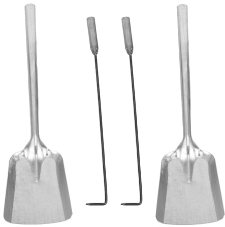 ARTIBETTER 2 Grandes Pelles à Cendres et 2 Tisonniers à Feu Longs Argentés, Accessoires Multifonctions pour Foyer Intérieur, Poêle à Bois et Feu de Camp, Nettoyage et Contrôle des Braises