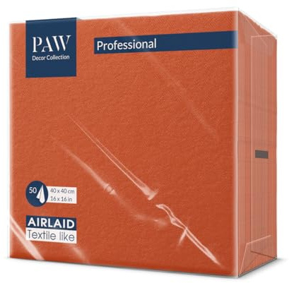 PAW Stoffähnliche Servietten 40 x 40 cm, 50 Stück - Leinen Orange | Das Airlaid-Material ist reißfest und saugstark, für Hochzeit, Kommunion, Taufe und Geburtstag, auch im HoReCa-Einsatz