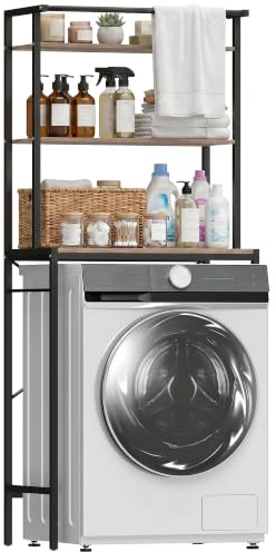 HOMCOM Mobile Sopra Lavatrice Coprilavatrice 67x40x161.8cm Marrone/Nero | Ripiani, Barra Appendiabiti, Scaffale Coprilavatrice Asciugatrice, Bagno e Lavanderia