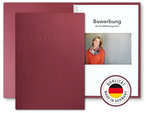 6 Stück 2-teilige Bewerbungsmappen Bordeaux mit 1 Klemmschiene in feinster Lederstruktur - hochwertige Prägung „BEWERBUNG“