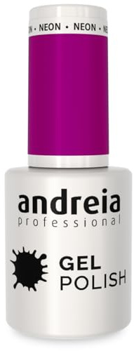 Andreia Semi-Permanent Nail Gel Polish for UV/LED Lamp - Intense Shine and 4 weeks Lasting Manicure Nail Gel Varnish - Colour 266 Purple Neon - Shades of Grey 10.5 ml