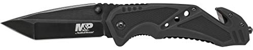 Smith & Wesson M&P SWMP11B 8.9in High Carbon S.S. Folding Knife with 3.8in Tanto Point Blade and Aluminum Handle for Outdoor, Tactical, Survival and EDC, One Size, Black