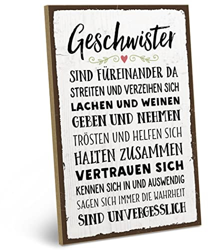 ARTFAVES® Wandbild Holzschild mit Spruch - GESCHWISTER SIND FÜREINANDER DA - Türschild Retro Vintage Deko Bild Geschenk - Familie, Zuhause