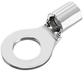 sourcing map Copper Wire Lugs,12-10AWG RNB5.5-6 4-6mm2,Bolt Hole,Battery Cable Ends Eyelets Crimp Tubular Ring Terminals Connectors Silver Tone 10Pcs