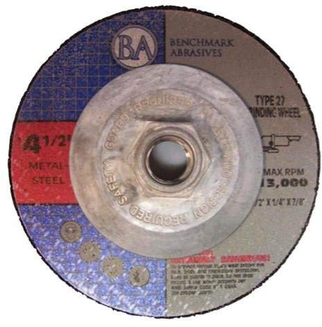 Benchmark Abrasives Grinder Cut Off Wheels 4 1/2 Inch Aluminum Oxide Depressed Center Type 27, 5/8-11 Threaded Flange, 1/4 Thick Angle Grinder Cutting Disc Grinding Cutting Wheel - 10 Pack